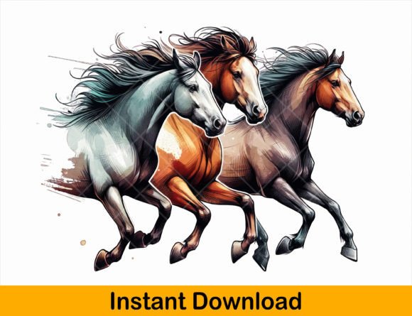 3 Horses Png Review for Embroidery Projects