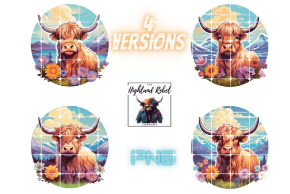 Highland Cow Design E, 4 Versions