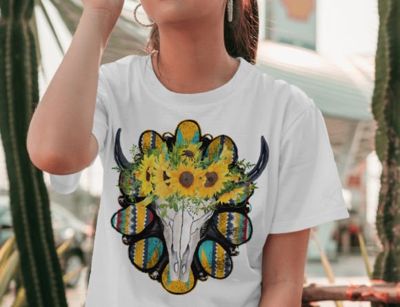 Roses with Aztec Bull Skull Png Bull